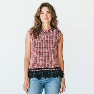 Zara Red Tweed Fringe Sleeveless Tank Top